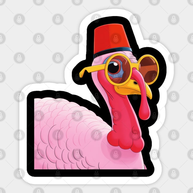 Cool Turkey with Fez and Sunglasses – Funny Retro Bird Sticker by Creatifly Graphic Tees